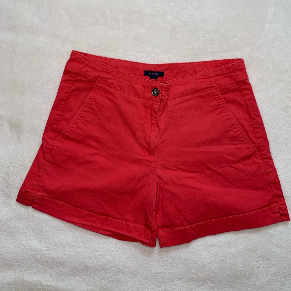 Nautica Red Bermuda Shorts Classic Cotton Blend